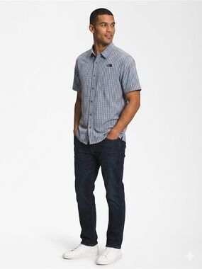 The North Face Men's Blue Plaid Button-Down Performance Shirt Sz XL Lightweight